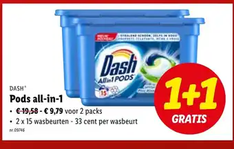 Lidl Dash pods all-in-1 1+1 gratis aanbieding