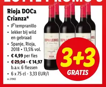 Lidl Rioja doca crianza 3+3 gratis aanbieding