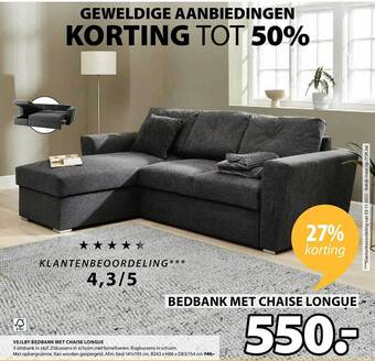 Jysk Vejlby bedbank met chaise longue aanbieding