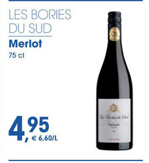 Prik en Tik Les bories du sud merlot 75cl aanbieding