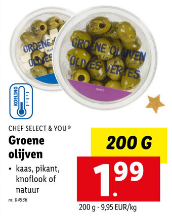 Lidl Chef select & you groene olijven 200g aanbieding