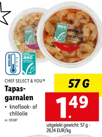 Lidl Chef select & you tapas-garnalen 57g aanbieding