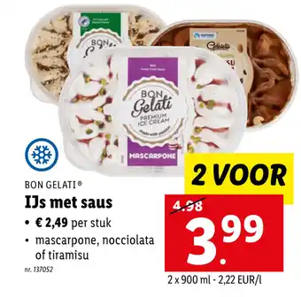 Lidl Bon gelati IJs met saus 2 x 900ml aanbieding