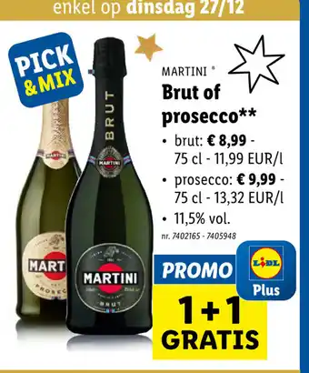 Lidl Martini brut of prosecco 1+1 gratis aanbieding