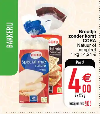 Cora Broodje zonder korst cora 2 x 475g aanbieding