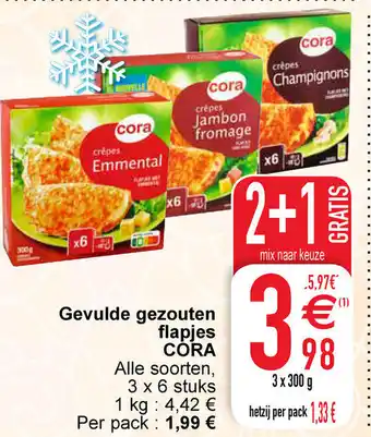 Cora Gevulde gezouten flapjes cora 3 x 300g 2+1 gratis aanbieding