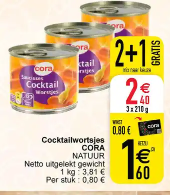 Cora Cocktailworstjes cora 2+1 gratis aanbieding