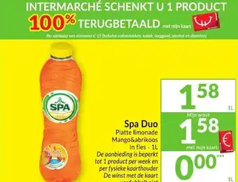 Intermarché Spa duo platte limonade mango&abrikoos in fles - 1 liter aanbieding