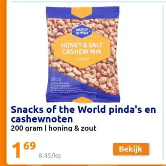 Action Snacks of the World pinda's en cashewnoten 200 gram aanbieding