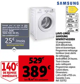 Auchan Lave-Linge Samsung WW90T4020EH aanbieding