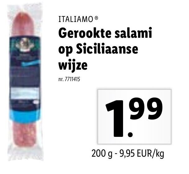 Italiamo Gerookte salami op Siciliaanse wijze promotie bij Lidl