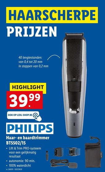 Lidl Philips Haar- en baardtrimmer BT5502/15 aanbieding