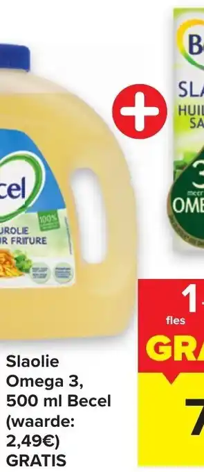 Carrefour Slaolie Omega 3 500 ml Becel aanbieding