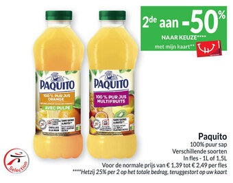 Intermarché Paquito 100% puur sap aanbieding
