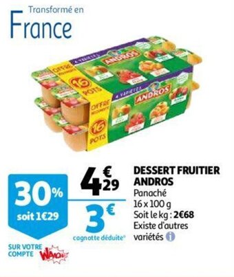Auchan Dessert Fruitier Andros aanbieding