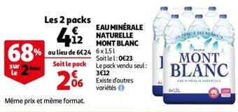 Auchan Eau Minerale Naturelle Mont Blanc aanbieding