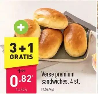 ALDI Verse premium sandwiches 4 x 45 gram aanbieding