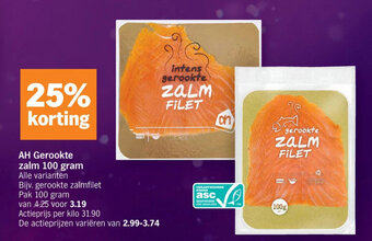 Albert Heijn AH Gerookte zalm 100 gram aanbieding