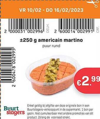 Buurtslagers Americain martino aanbieding