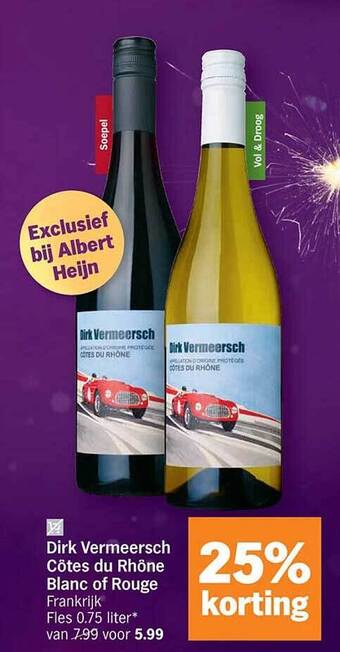 Albert Heijn Dirk vermeersch côtes du rhône blanc of rouge aanbieding