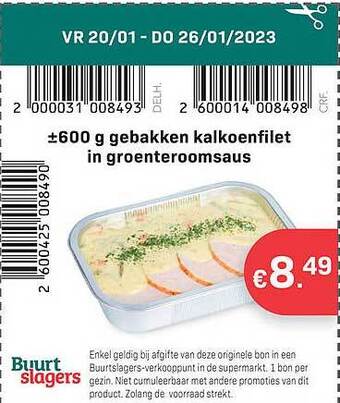Buurtslagers Gebakken kalkoenfilet in groenteroomsaus aanbieding