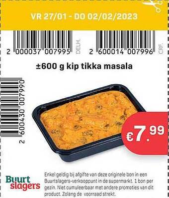 Buurtslagers Kip tikka masala aanbieding