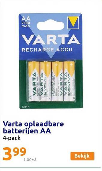 Action Varta oplaadbare batterijen aa aanbieding