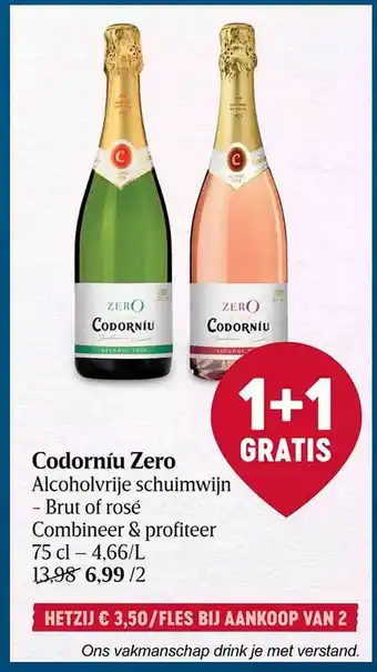 Delhaize Codorníu zero brut of rosé aanbieding