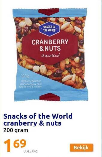 Action Snacks of the world cranberry & nuts aanbieding