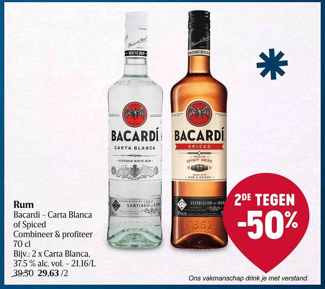 Rum bacardi carta blanca of spiced promotie bij Delhaize