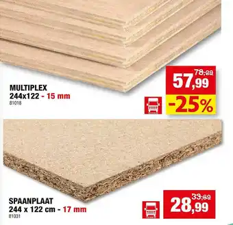 Hubo Multiplex, spaanplaat aanbieding