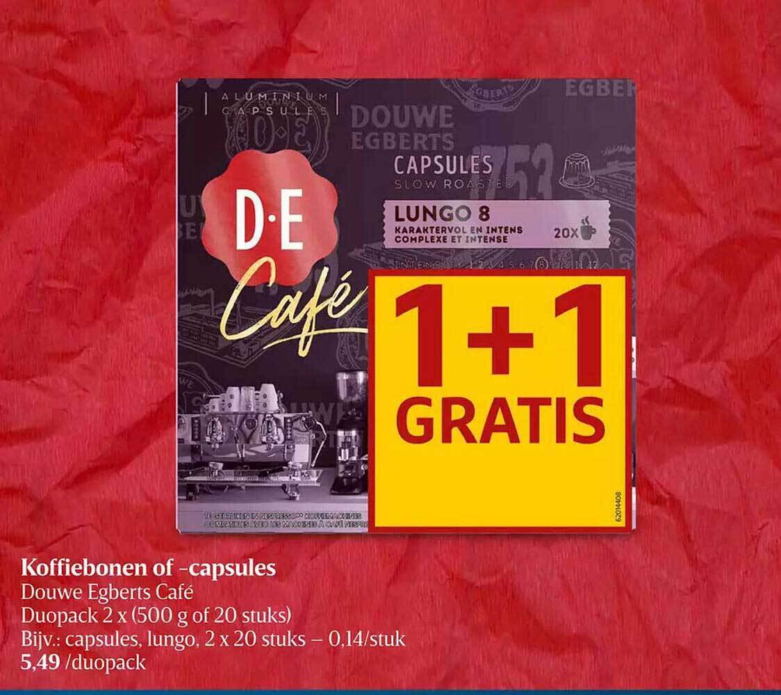 Koffiebonen of capsules douwe egberts café promotie bij Delhaize