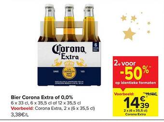 Carrefour Bier corona extra of 0,0% aanbieding