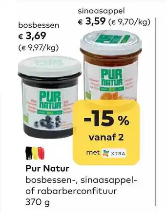 Pur natuur bosbessen, sinaasappel of rabarberconfituur