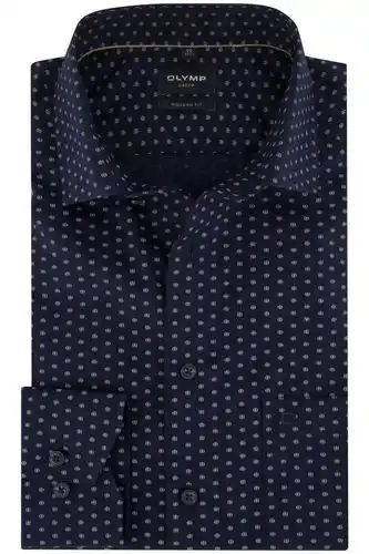 Olymp overhemd mouwlengte 7 luxor modern fit donkerblauw geprint katoen normale fit