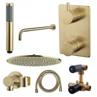 Adema shower inbouwdoucheset 30cm hoofddouche met wandbevestiging compleet geborsteld messing (goud)
