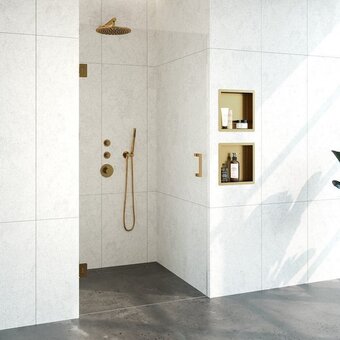 Saniclass create nisdeur 100x200cm profielloos met antikalk en 8mm veiligheidsglas goud geborsteld