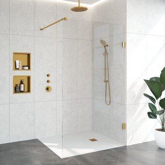 Sawiday Saniclass create inloopdouche 120x200cm profielloos met antikalk en 8mm veiligheidsglas goud geborsteld aanbieding
