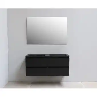 Adema bella badmeubel met acryl wastafel zwart zonder kraangaten met spiegel 120x55x46cm zwart mat flat pack