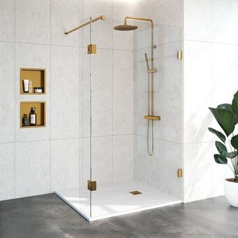 Sawiday Saniclass create inloopdouche 120x200cm profielloos met antikalk en 8mm veiligheidsglas goud geborsteld aanbieding