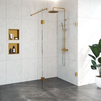 Sawiday Saniclass create inloopdouche 110x200cm profielloos met antikalk en 8mm veiligheidsglas goud geborsteld aanbieding
