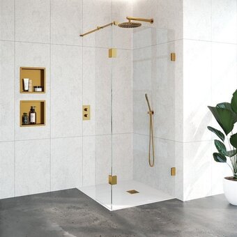 Sawiday Saniclass create inloopdouche 90x200cm profielloos met antikalk en 8mm veiligheidsglas goud geborsteld aanbieding