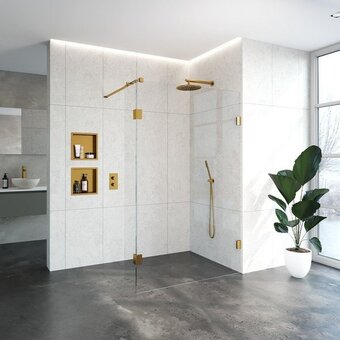 Sawiday Saniclass create inloopdouche 130x200cm profielloos met antikalk en 8mm veiligheidsglas goud geborsteld aanbieding