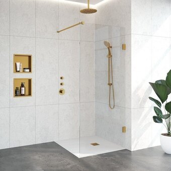 Sawiday Saniclass create inloopdouche 90x200cm profielloos met antikalk en 8mm veiligheidsglas goud geborsteld aanbieding
