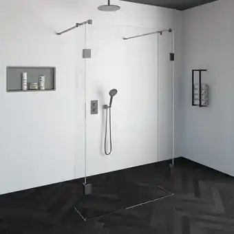 Sawiday Saniclass create inloopdouche vrijstaand 120x200cm profielloos met 2 30cm zijwanden antikalk en 8mm veiligheidsglas geborstel aanbieding