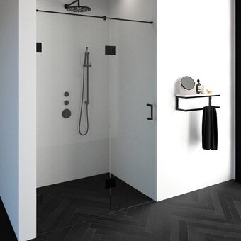 Sawiday Saniclass create douchedeur 140x200cm 2-delig profielloos met antikalk en 8mm veiligheidsglas zwart mat aanbieding
