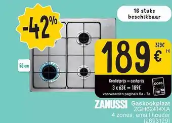 Cora Zanussi gaskookplaat aanbieding