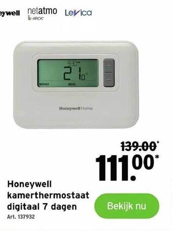 Honeywell kamerthermostaat digitaal 7 dagen