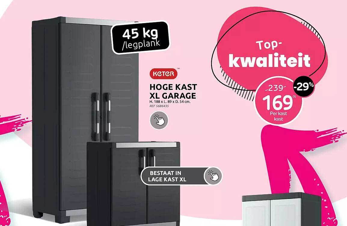 Keter hoge kast xl garage promotie bij Brico