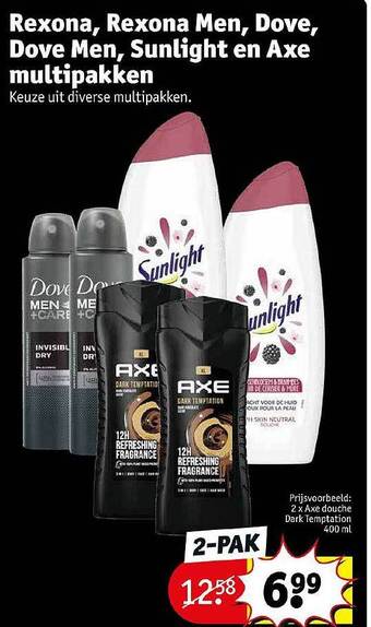 Kruidvat Rexona, rexona men, dove, dove men, sunlight en axe multipakken aanbieding